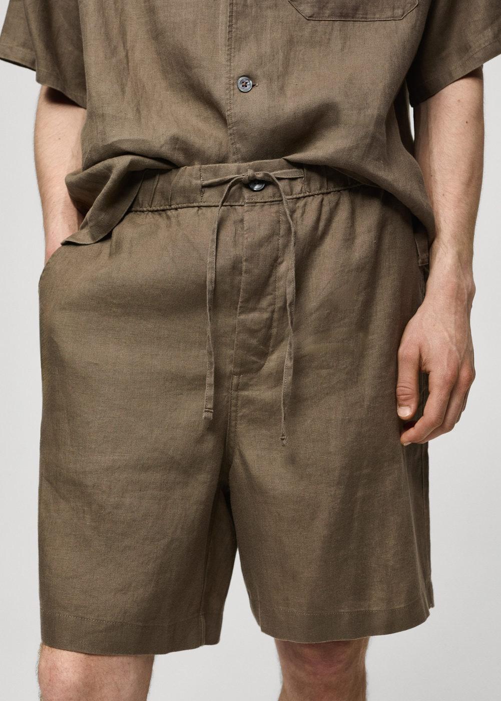 MANGO MAN - 100% linen bermuda shorts with drawstring khakiMen Product Image