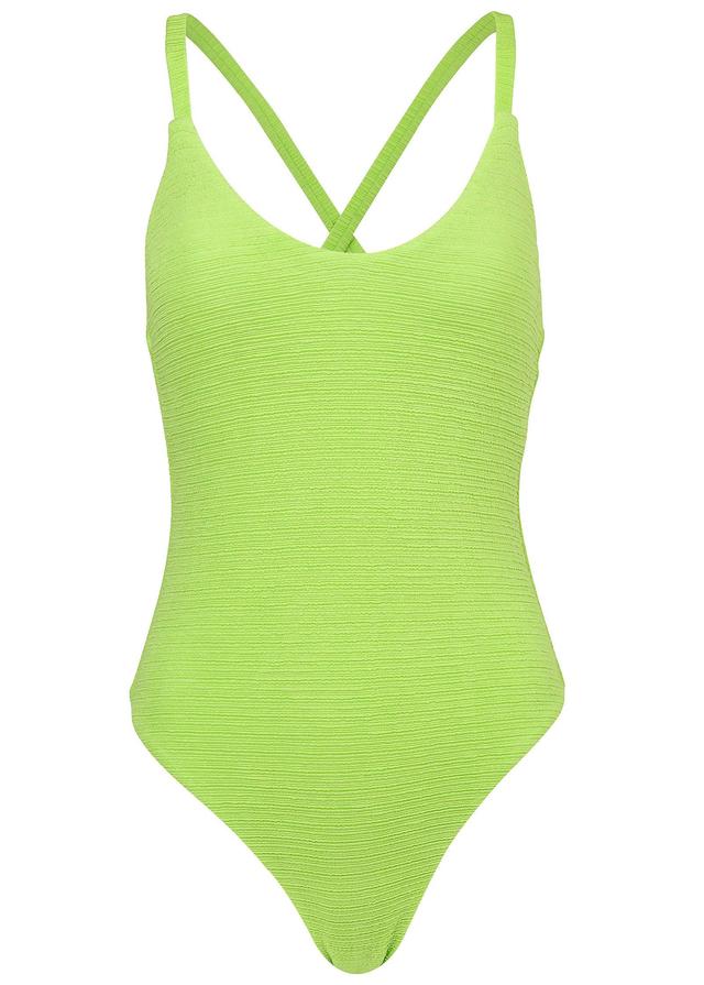 Textured High Leg One-Piece - Bright Lime Green Product Image