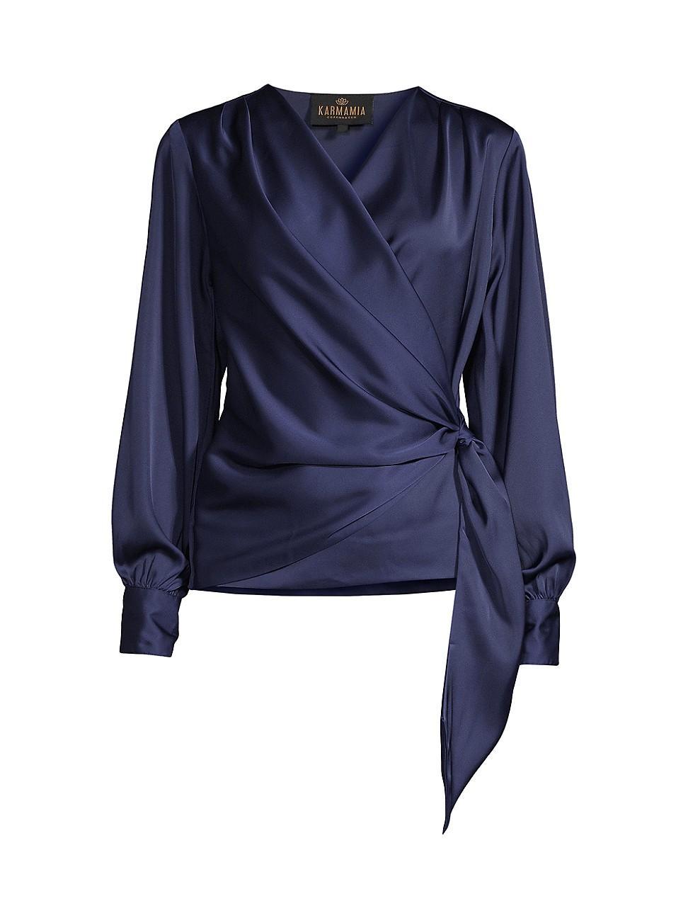 Womens Ines Draped Satin Blouse - Navy - Size Large - Navy - Size Large Product Image