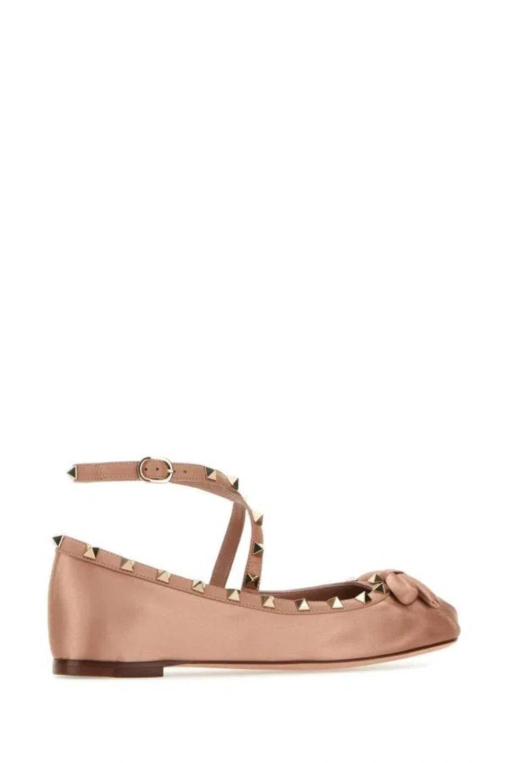 Rockstud Satin Ballerina Flats In Brown Product Image