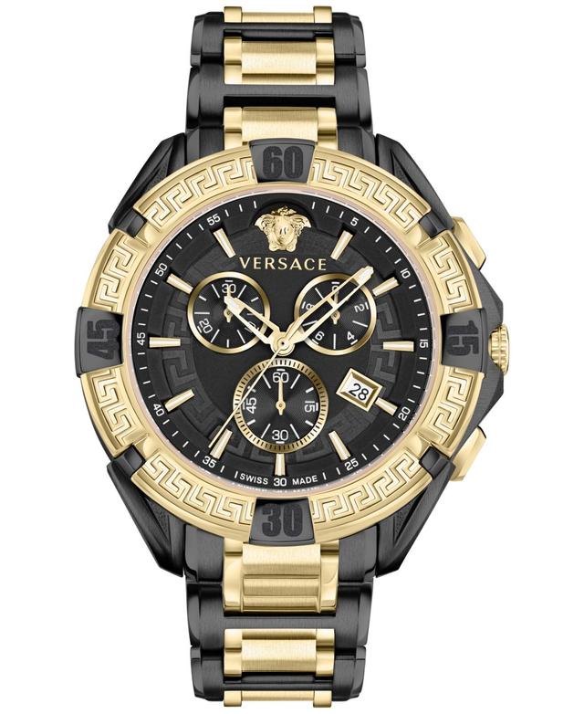 Versace Mens Swiss Chronograph V-Greca Two-Tone Stainless Steel Bracelet Watch 46mm - Two Tone Product Image