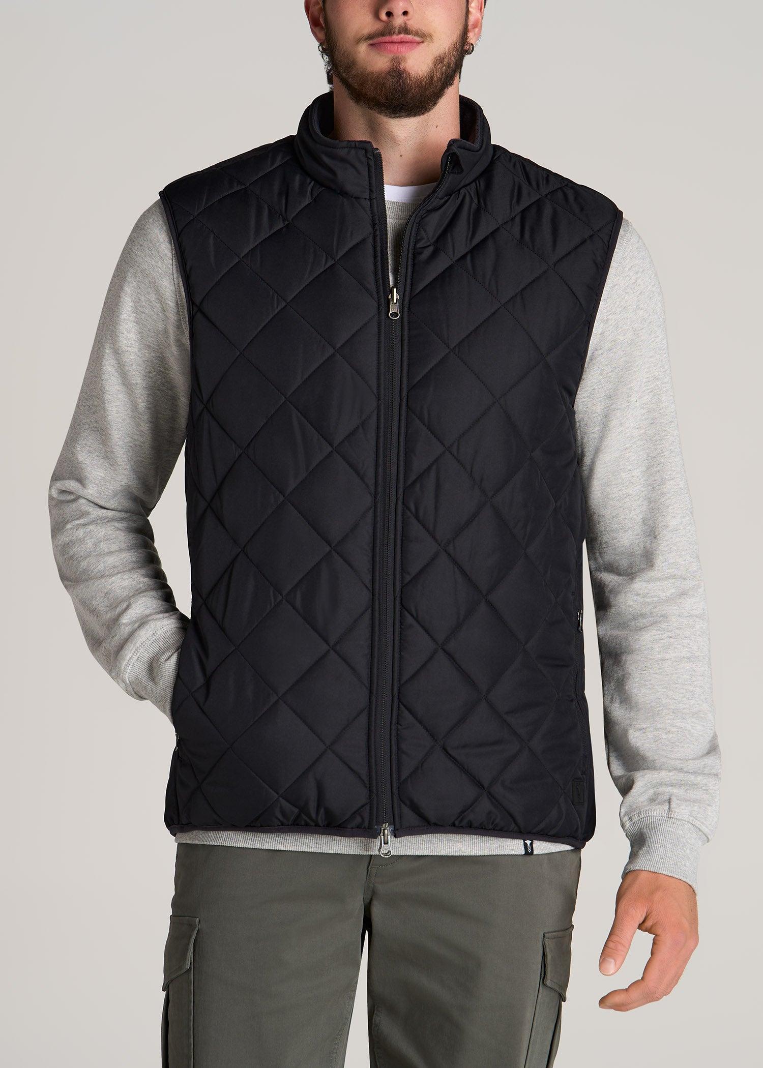 Quilted Reversible Tall Men's Vest in Black & Charcoal Male Product Image