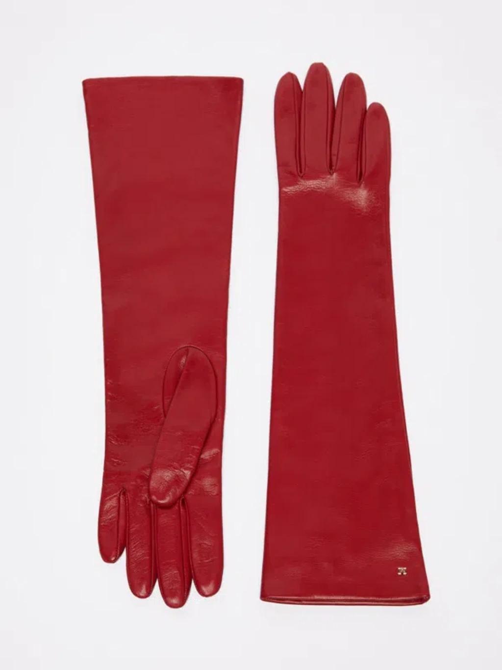 MAX MARA Long Nappa-leather Gloves In Brown Bordeaux Product Image