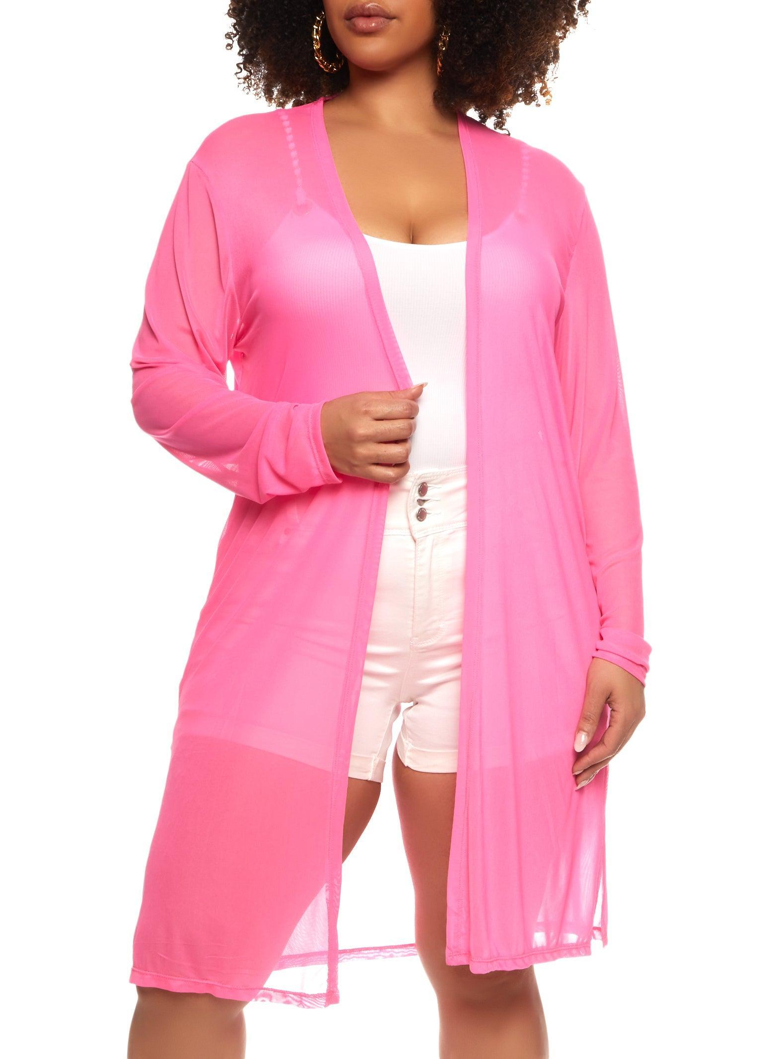 Womens Plus Size Mesh Long Sleeve Duster Product Image