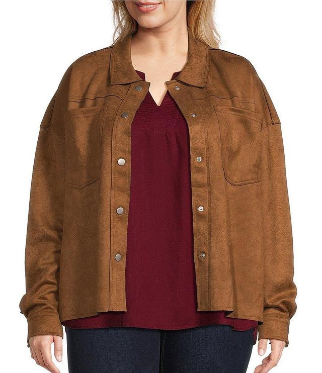 Westbound Plus Size Long Sleeve Point Collar Suede Shirt Jacket Product Image