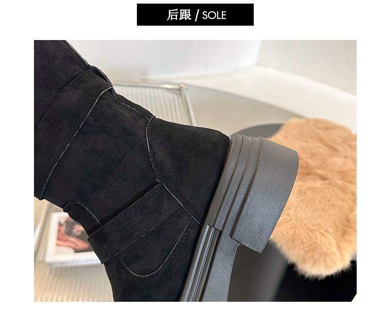 Platform Buckled Button Faux Suede Mid Calf Boots Product Image