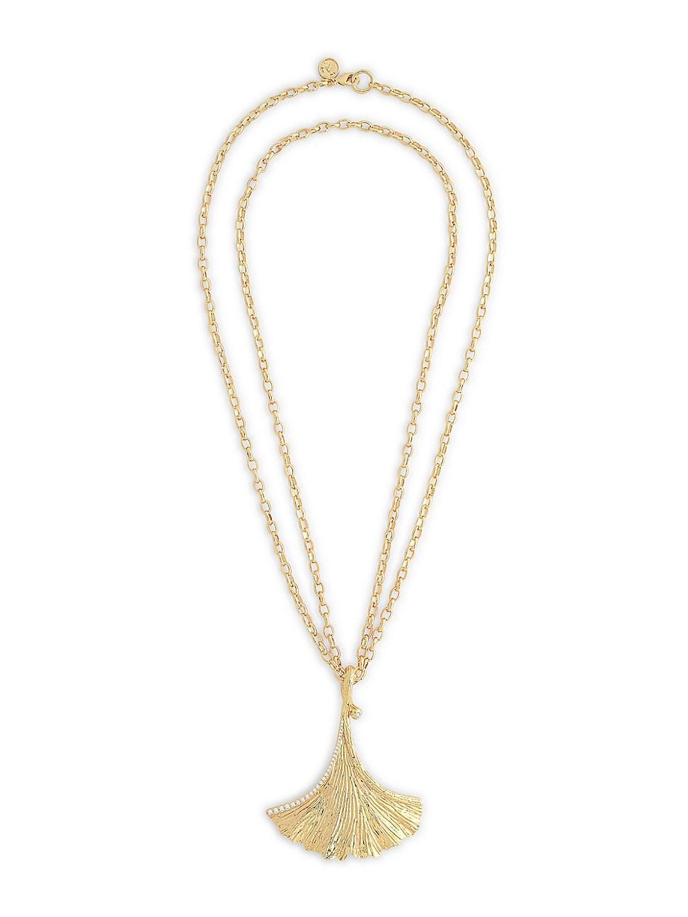 Womens Ginkgo 18K-Gold-Plated & Cubic Zirconia Pendant Necklace Product Image