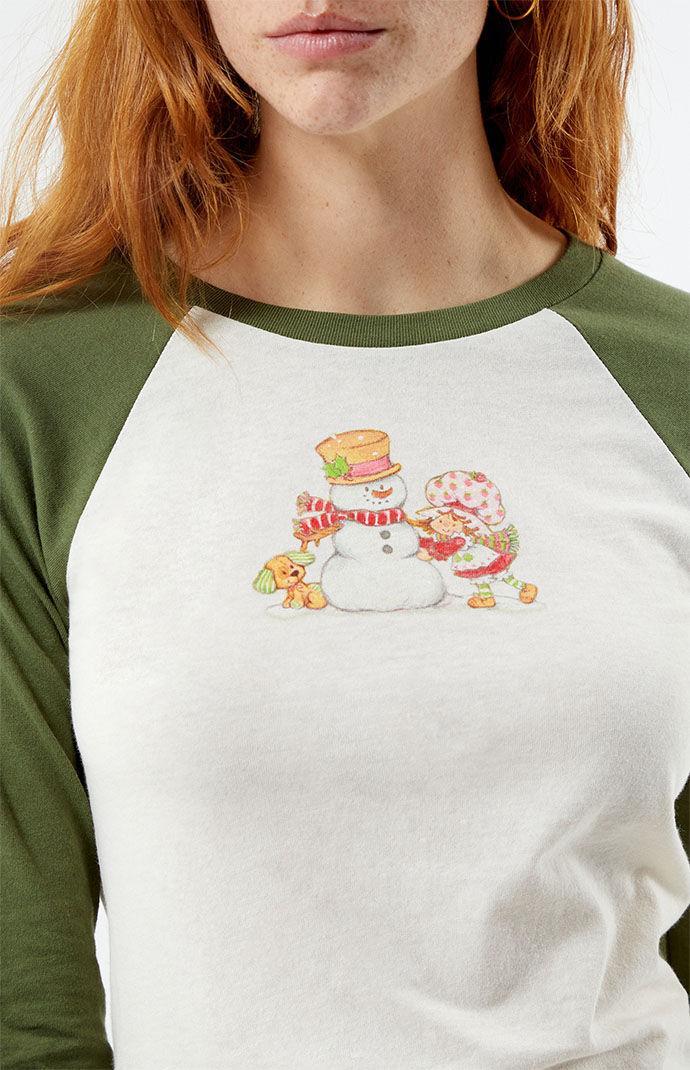 Strawberry Shortcake Women's Snowman Puppy Long Sleeve T-Shirt in White/Green - Product Image