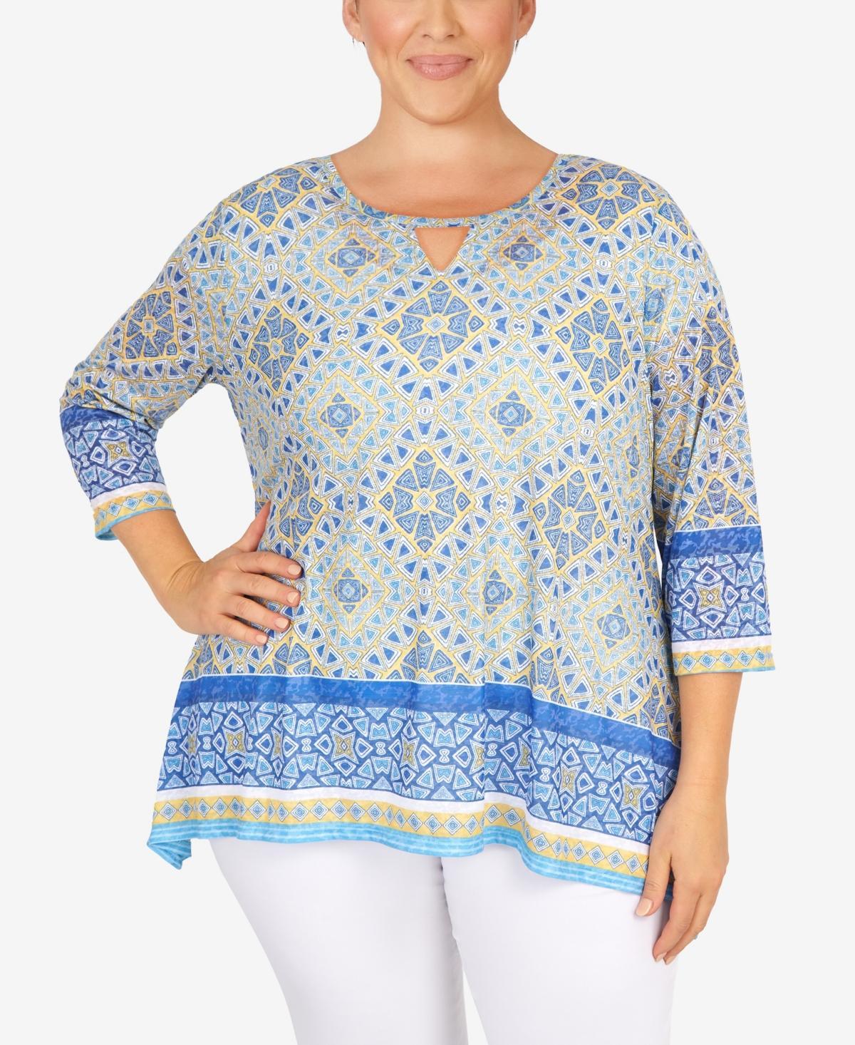 Ruby Rd. Plus Size Knit Diamond Geometric Print Top Product Image