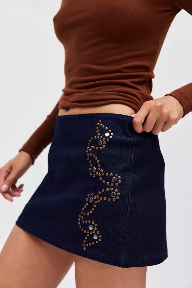 Ecote Lulu Denim Studded Low Rise Mini Skirt Product Image