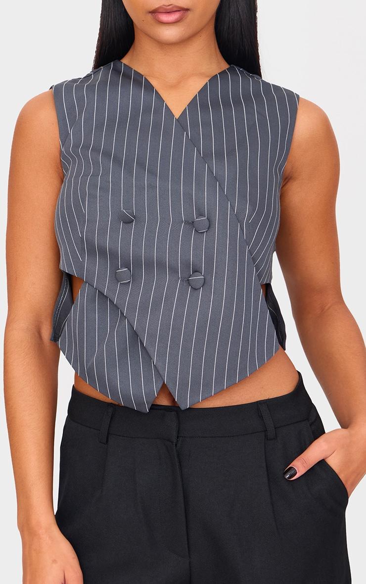 Charcoal Pinstripe Asymmetric Vest Product Image