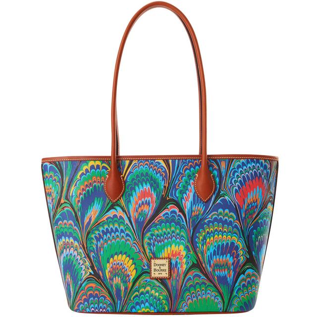 Dooney & Bourke Womens Plumes Coated Cotton Tote Shopping Bag in Blue Product Image