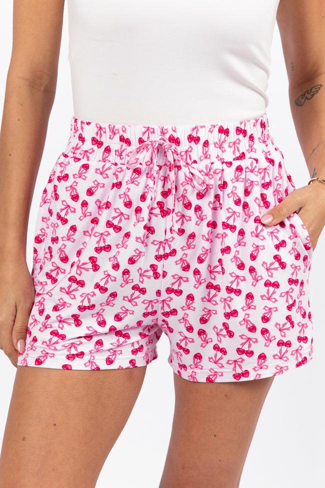 Over the Moon Cherry Hearts Pajama Shorts Kalee Rogers x Pink Lily SALE Product Image