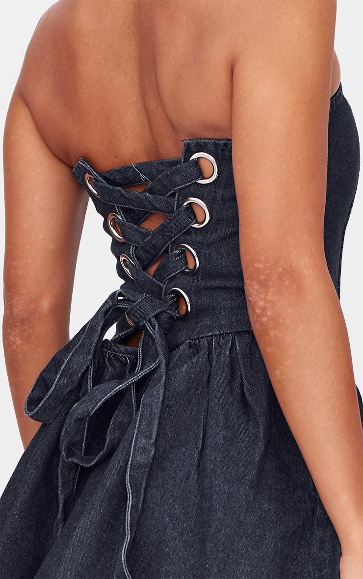 Indigo Lace Up Back Denim Puffball Dress Product Image