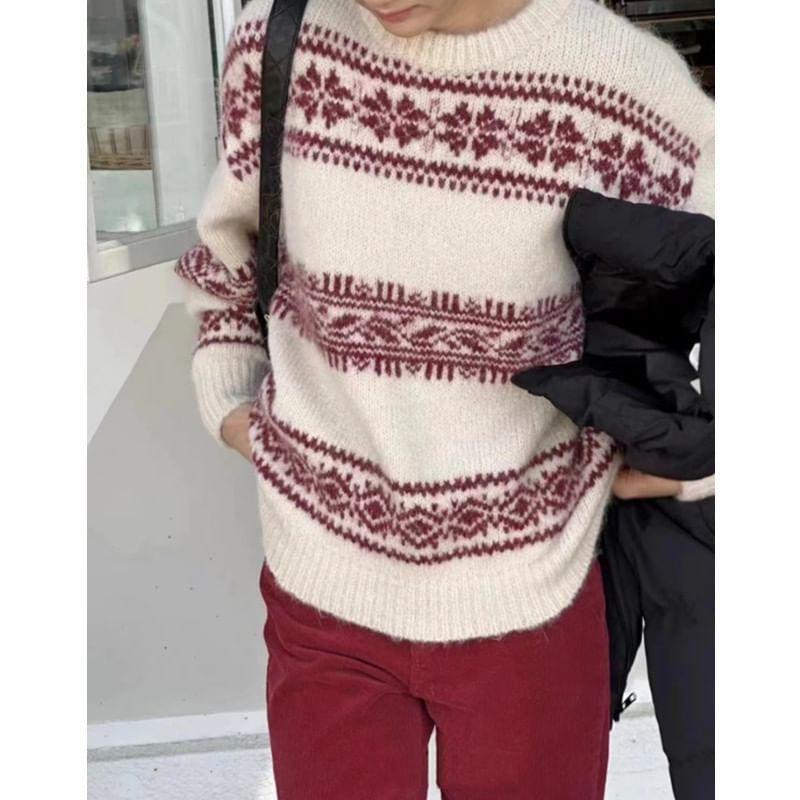 Round Neck Jacquard Sweater Product Image