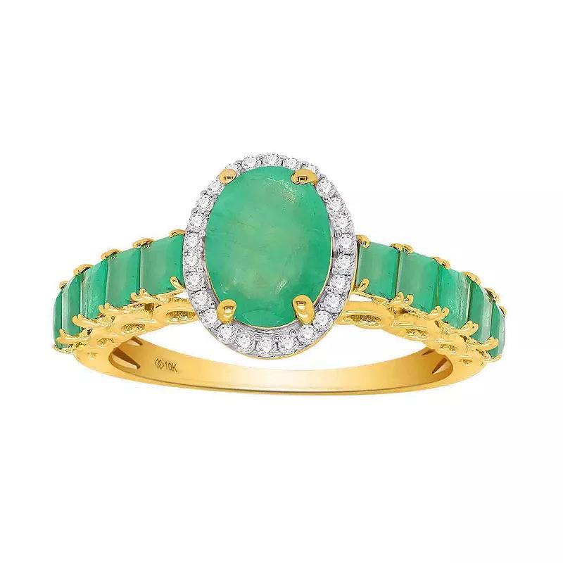 10k Gold Emerald 1/8 Carat T.W. Diamond Halo Ring, Womens 10ky Green Product Image