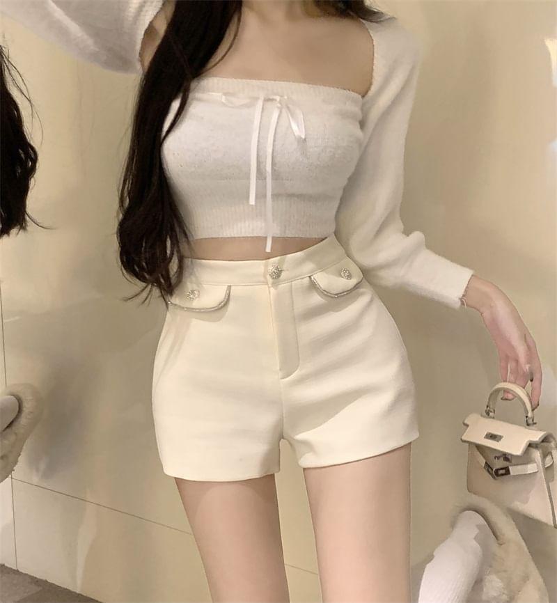 High Waist Plain Dress Shorts Product Image