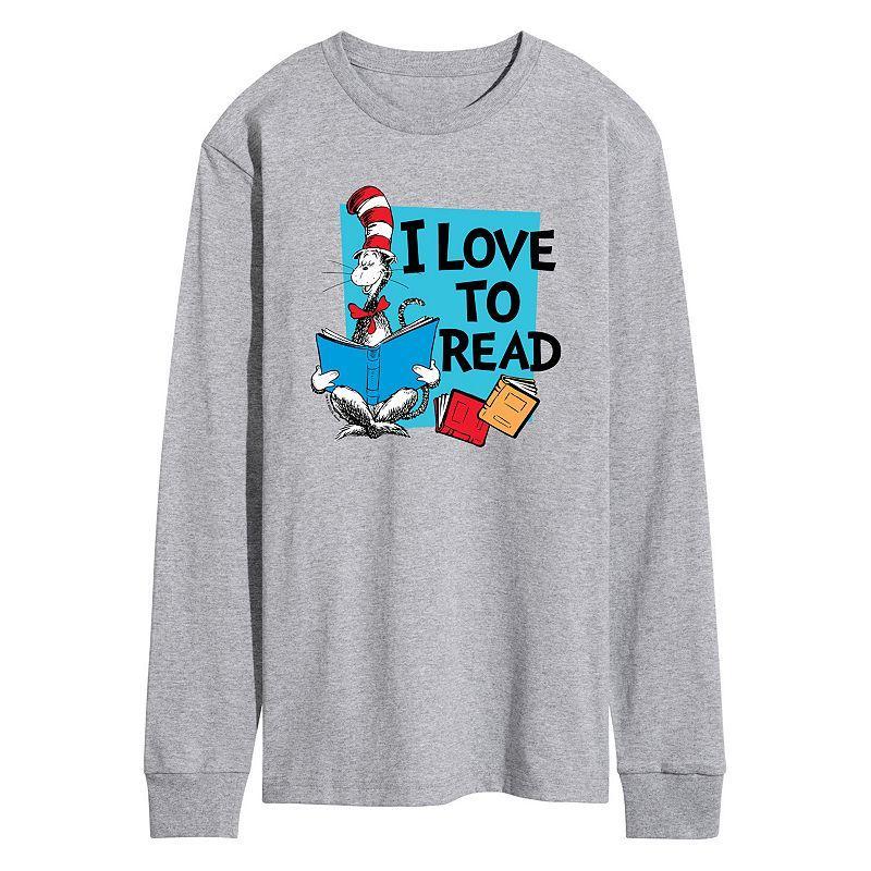 Mens Dr. Seuss The Cat in the Hat I Love To Read Long Sleeve Graphic Tee Grey Gray Product Image