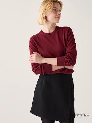 Womens Merino Crew Neck Sweater Wine XS UNIQLO US Product Image