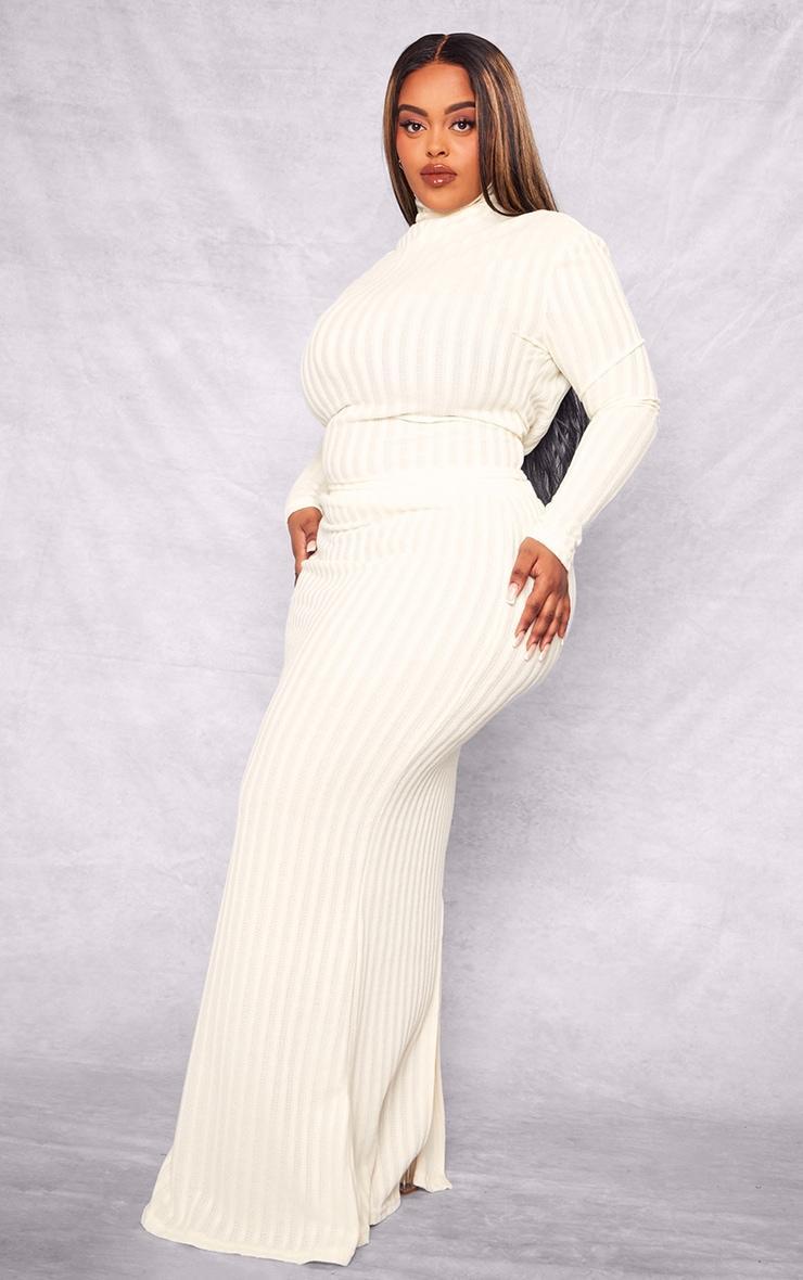 Plus Cream Rib Knit Turtleneck Top And Maxi Skirt Set Product Image