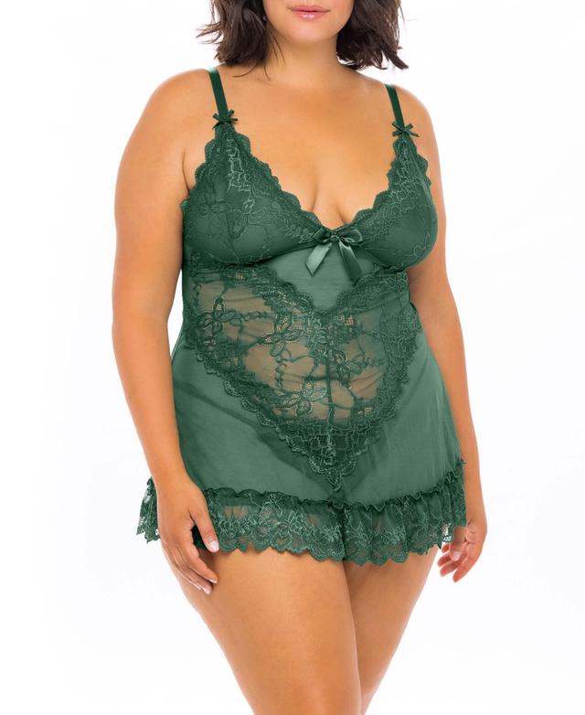 Oh La La Cheri Plus Size Soft Cup Babydoll & G-String 2pc Lingerie Set Product Image