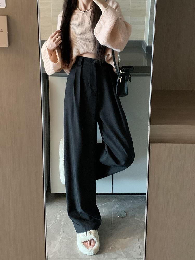 High Rise Plain Wide Leg Dress Pants Product Image