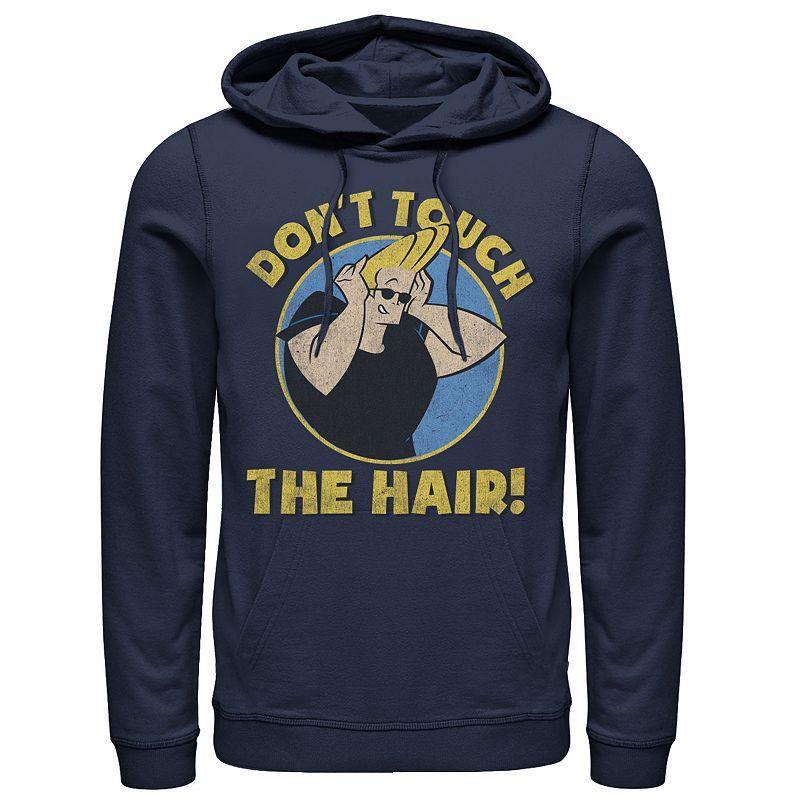 Mens Cartoon Network Johnny Bravo Dont Touch The Hair Badge Pullover Hoodie Blue Product Image