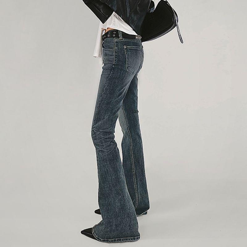 Low Rise Washed Slim-Fit Boot-Cut Jeans Product Image