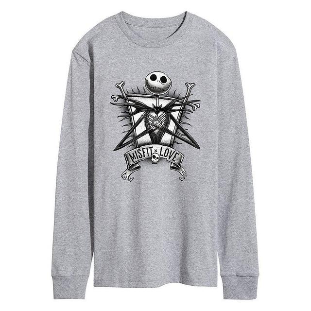 Disneys Nightmare At Christmas Jack Mens Long Sleeve Graphic Tee Grey Gray Product Image