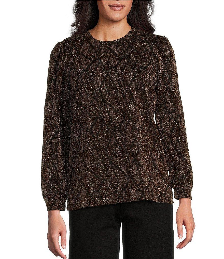 Intro Lurex Knit Metallic Scoop Neck Long Sleeve Top Product Image