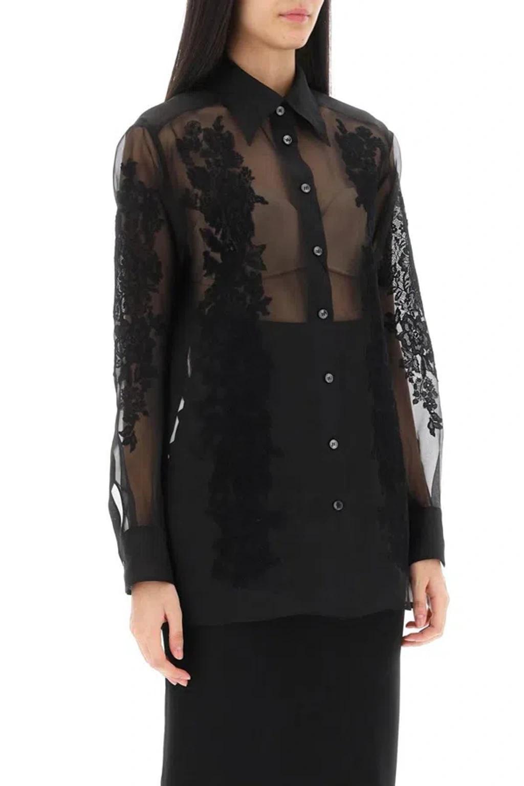 DOLCE & GABBANA Organza Shirt With Lace Inserts In Black Product Image