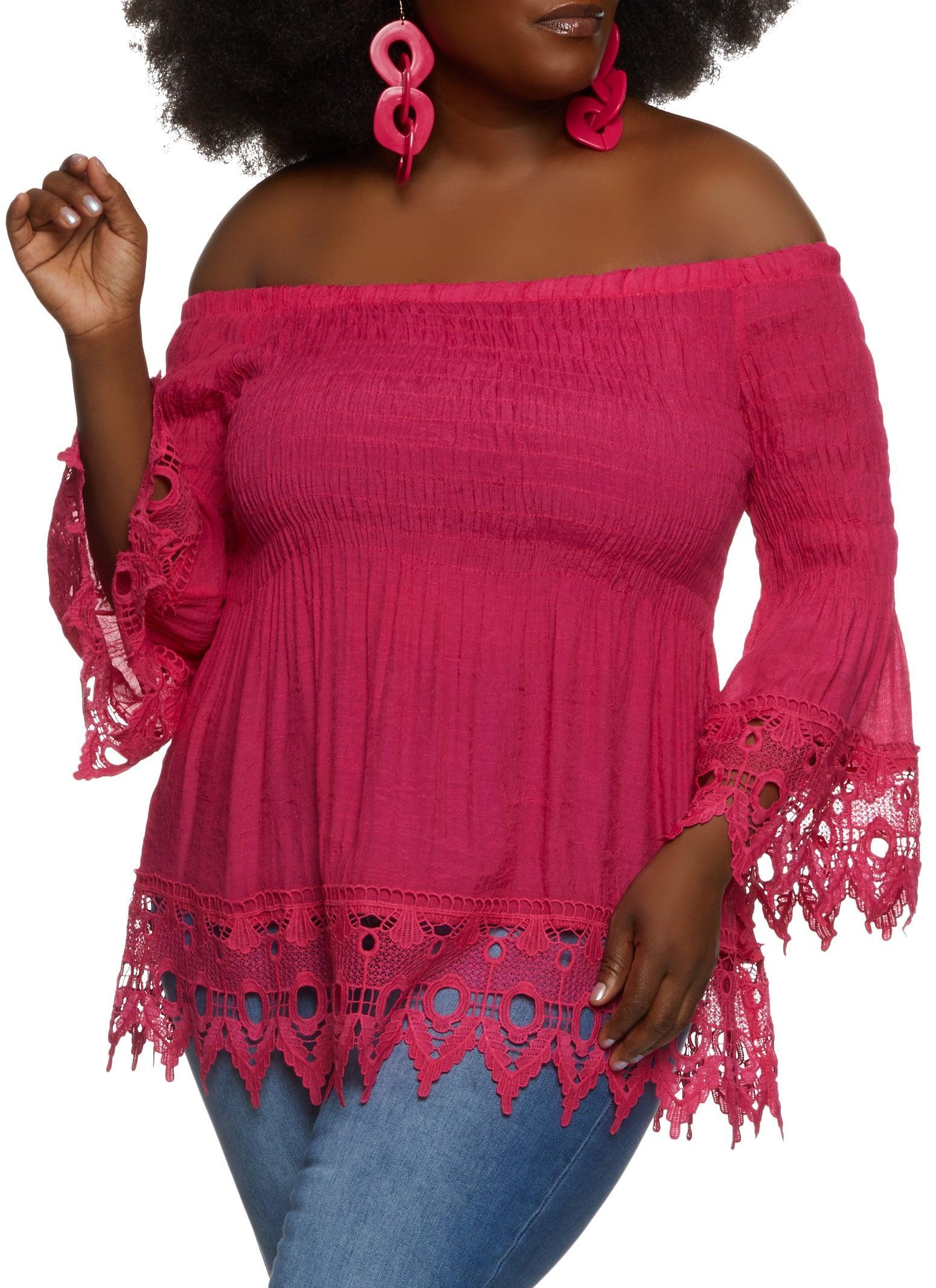 Womens Plus Size Off the Shoulder Bell Sleeve Smocked Top Product Image