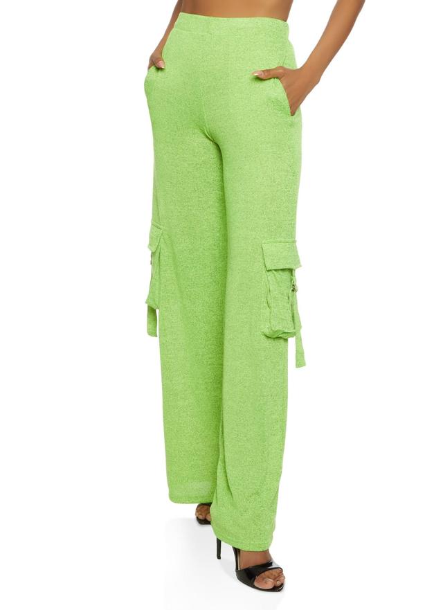 Womens Daisy Brushed Knit Wide Leg Cargo Pocket Pants Product Image