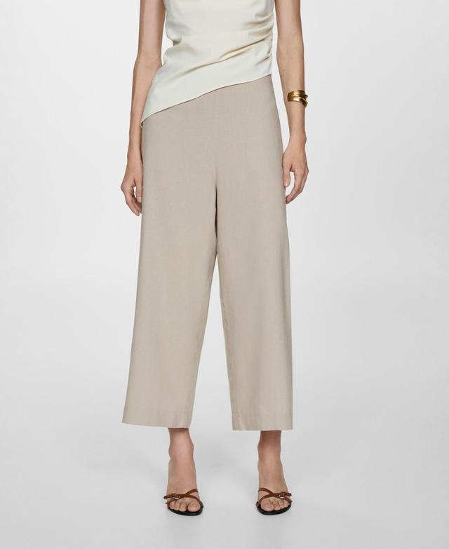 Mango Womens Wideleg Linen Pants Product Image