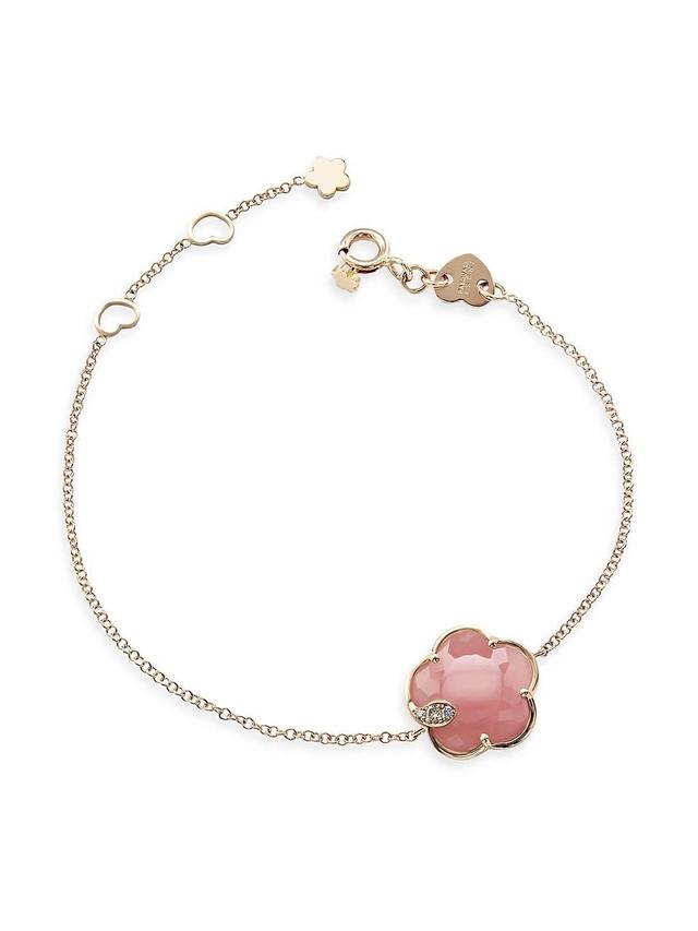 Womens Petit Joli 18K Rose Gold, Pink Chalcedony, & Diamond Flower Charm Bracelet Product Image