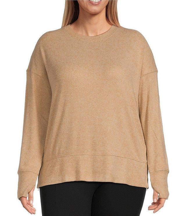 Kinesis Plus Size Ribbed Knit Long Sleeve Crew Neck Pullover Product Image