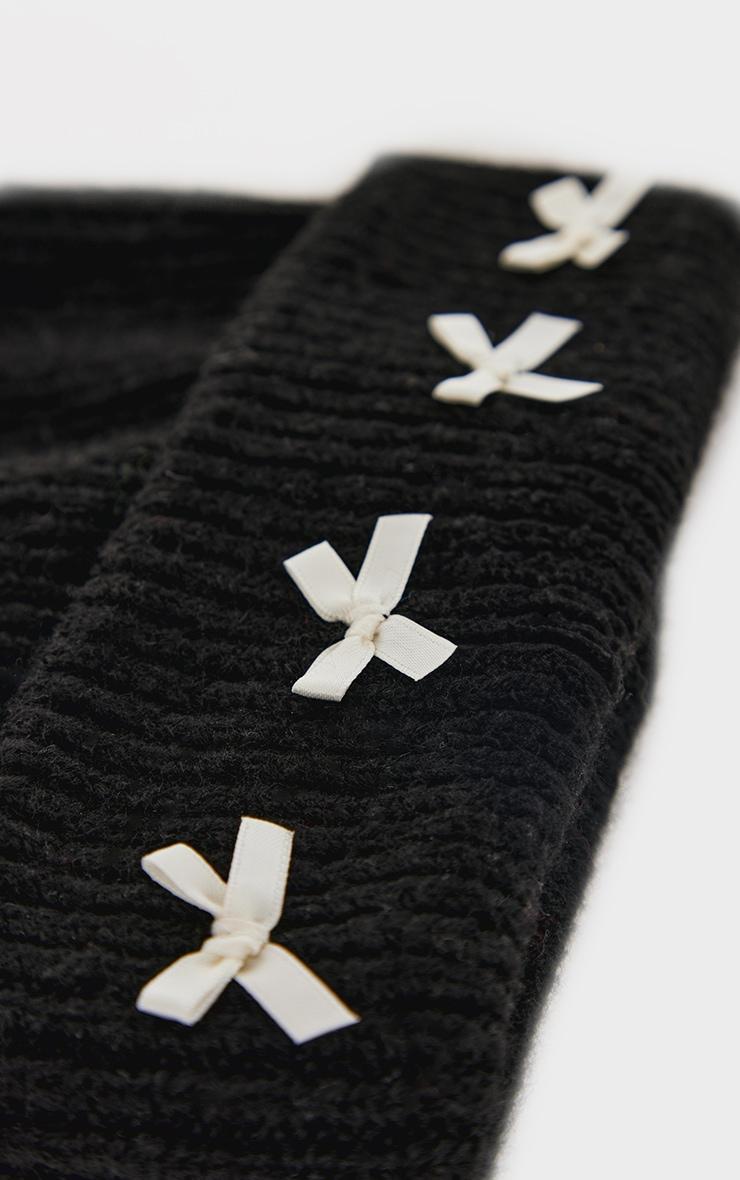 Black Bow Detail Ribbed Beanie Product Image