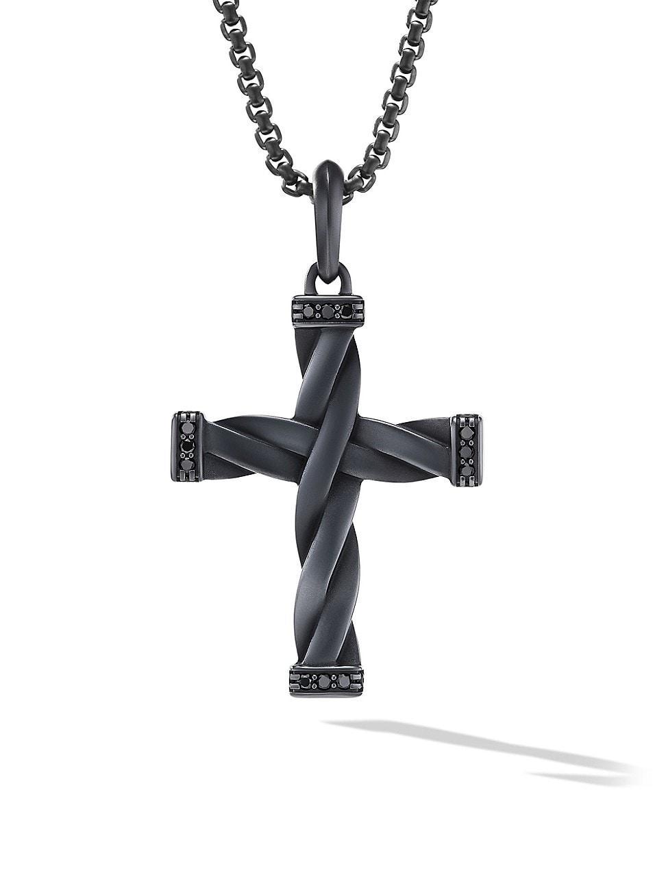 David Yurman Mens Black Titanium Dy Helios Black Diamond Twist Cross Pendant Product Image