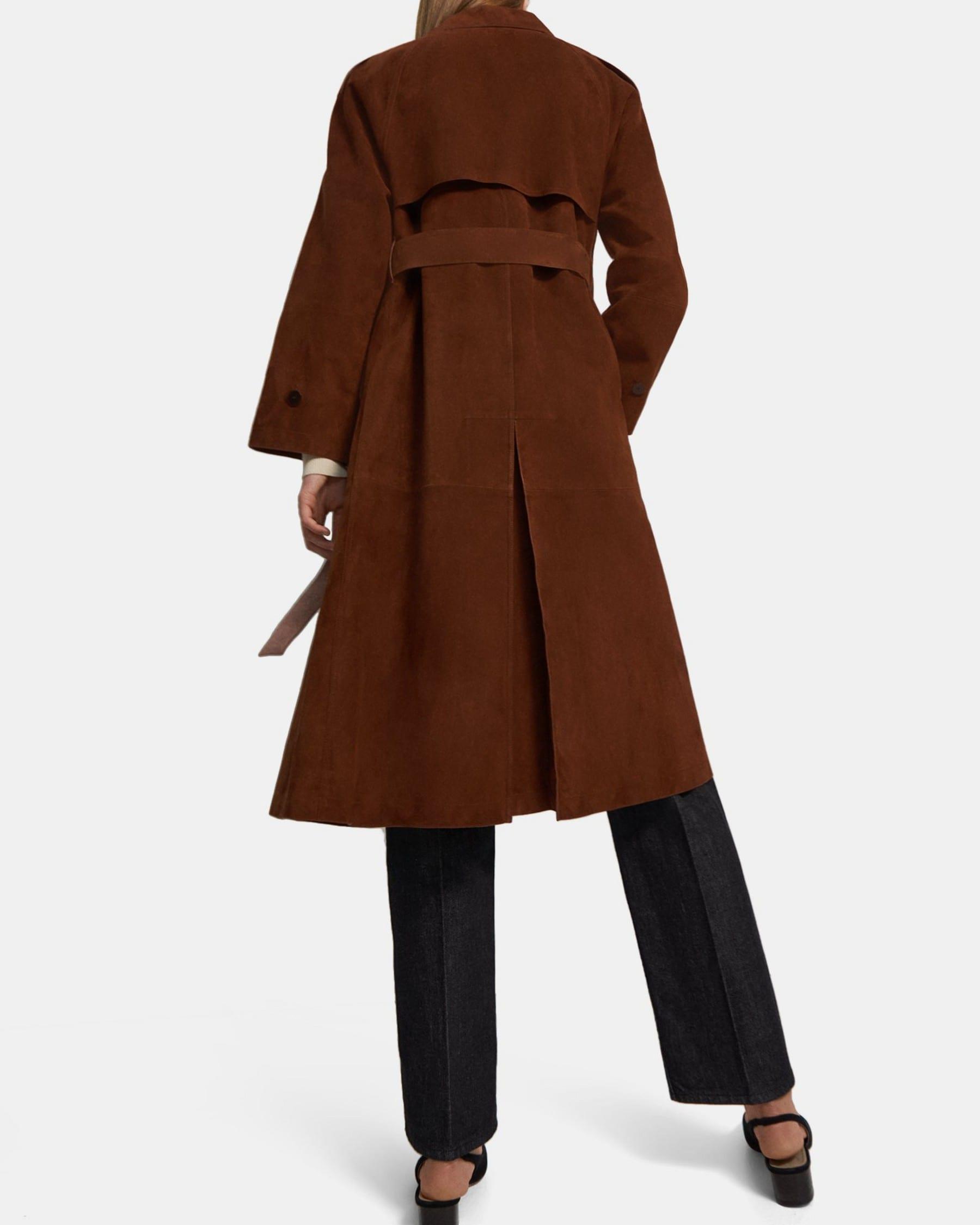 Belted Trench Coat in Cotton-Bonded Suede Product Image