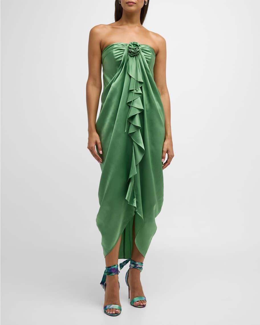 Meredith Strapless Silk Ruffled Midi Dress Product Image