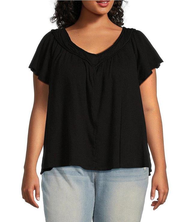 Jessica Simpson Plus Serenity Raglan Flutter Sleeve Blouse Product Image