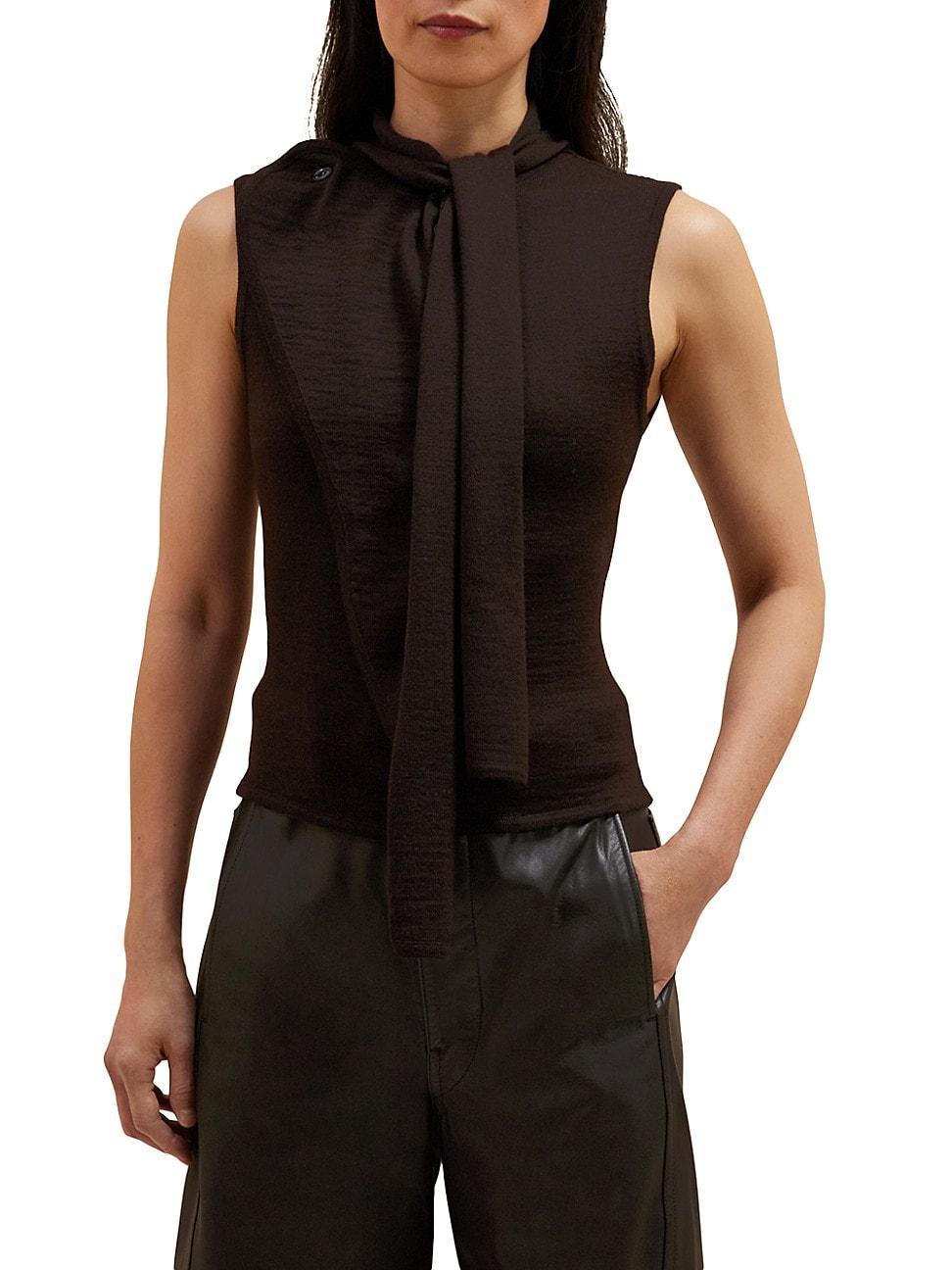 Womens Asymmetric Wool-Blend Sleeveless Cardigan Product Image