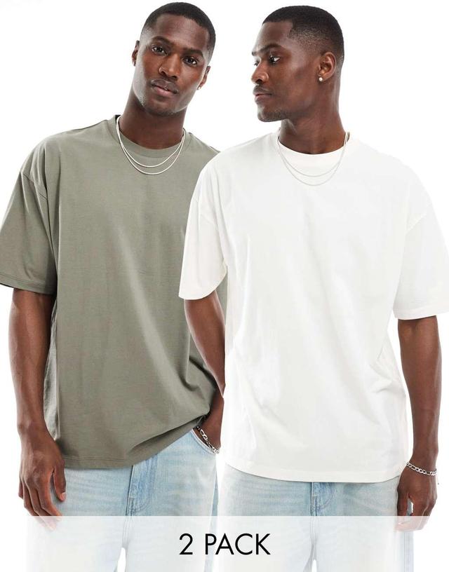 ASOS DESIGN 2 pack oversized T-shirts in khaki and cream Product Image