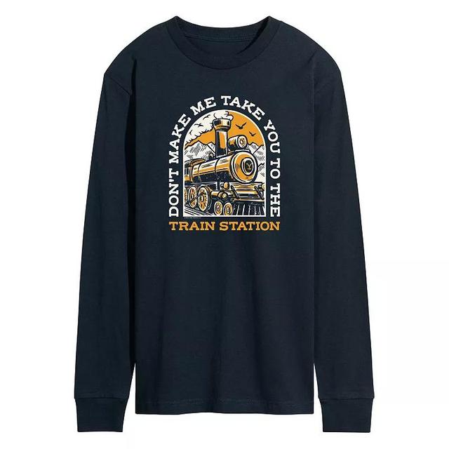 Mens Yellowstone Train Station Long Sleeve Graphic Tee Blue Product Image