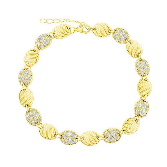 Argento Bella Sterling Silver Oval Croissant & Cubic Zirconia Link Bracelet, Womens Gold Tone Product Image