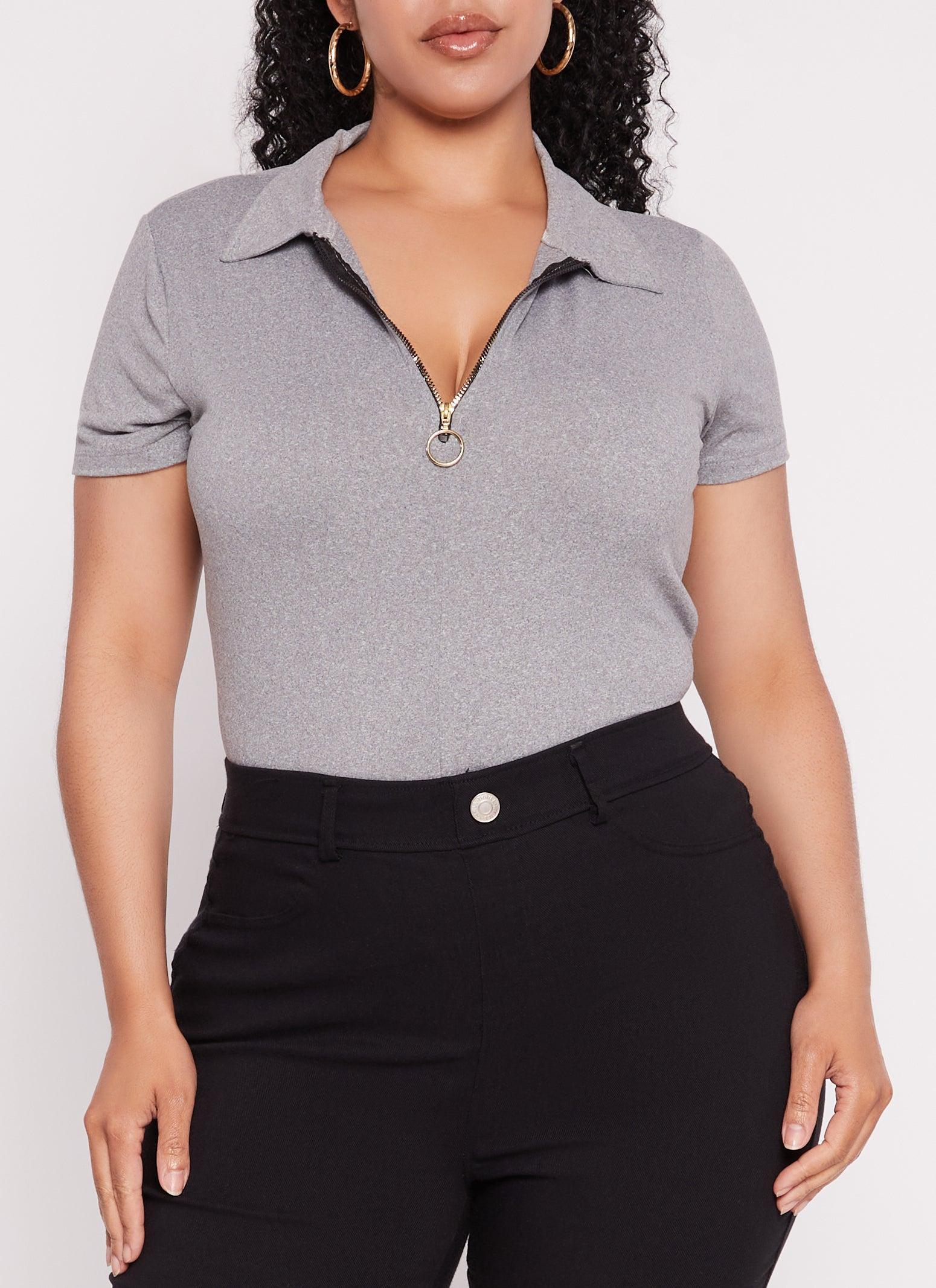 Womens Plus Size Half Zip Collared Short Sleeve Top Product Image