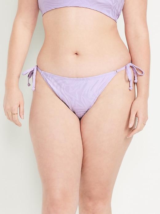 Mid-Rise Textured String Bikini Swim Bottoms Product Image