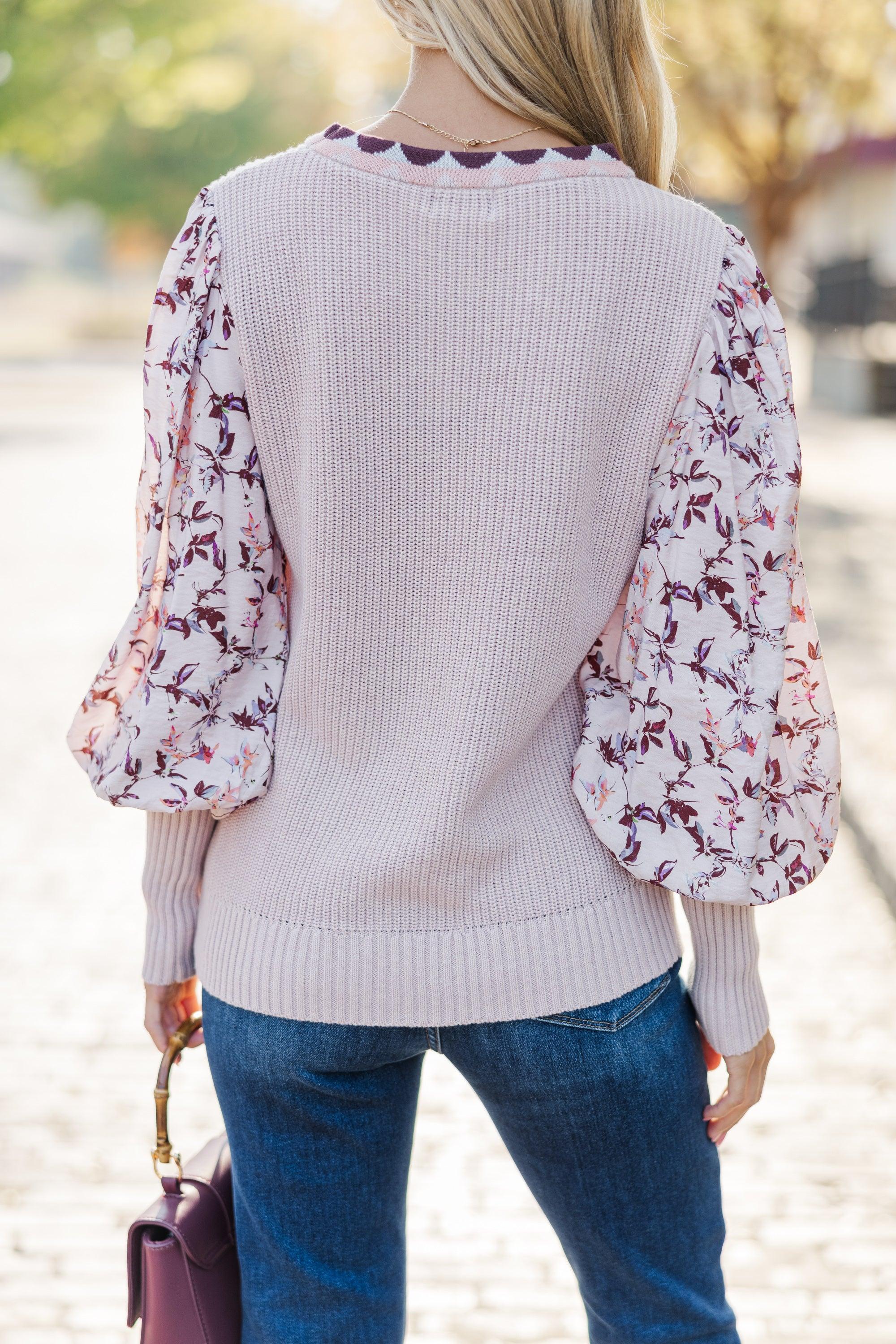 Don't Stop Me Now Mauve Pink Floral Sweater Female Product Image