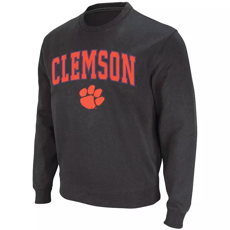 Mens Colosseum Charcoal Clemson Tigers Arch & Logo Crew Neck Sweatshirt Product Image