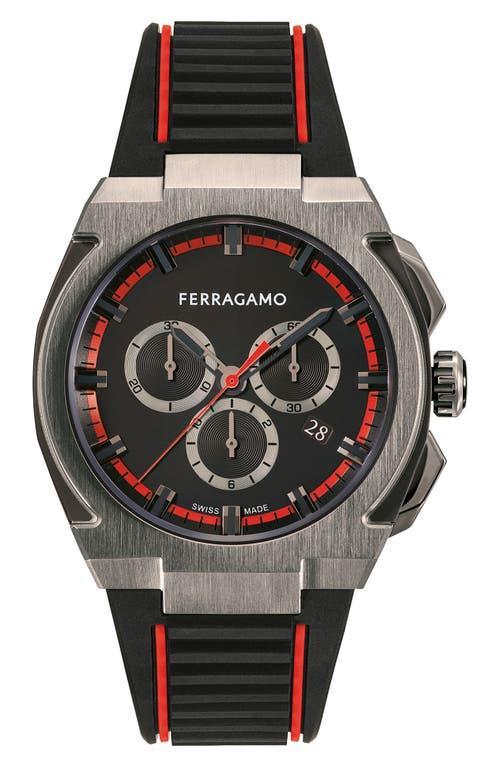 Salvatore Ferragamo Mens Chronograph Edge Black Rubber Strap Watch 43mm Product Image